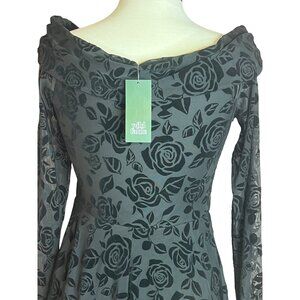 NWT Wild Fable M Black Rose Flocked Velvet Burnout Off-Shoulder Recycle Material